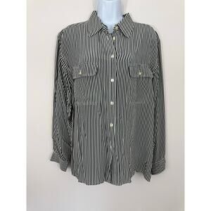 Emily Reger Vintage 100% Silk Striped Button Shirt XL